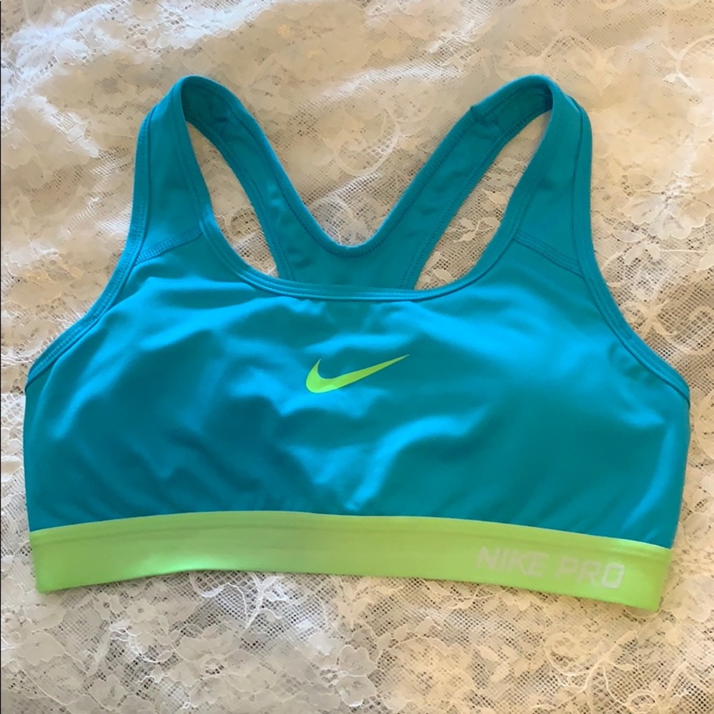 Nike Pro blue and lime Sports Bra